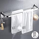Handtuchhalter Badezimmer, Handtuchhalter Ohne Bohren, Handtuchstange mit Zwei Handtuchhaltern und Hakendesign,Edelstahl…