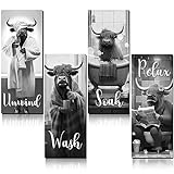 CHENGU 4 Stück Frauen Männer Lustige Wandkunst Badezimmer Dekor Glam Badezimmer Hochland Kuh Wanddekoration…