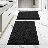 MitoVilla Schwarze Badezimmerteppich-Sets, 2-teilig, saugfähige Chenille-Badematten für Badezimmerdekoration,…