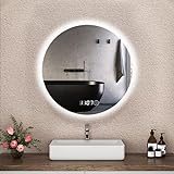 Boromal LED Badspiegel mit Uhr und Beleuchtung 60cm Rund Badezimmerspiegel 3 Lichtfarbe Dimmbar 3000-6500K…