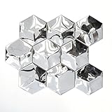 Mosaik Fliese Edelstahl silber Hexagon 3D Stahl glänzend für WAND BAD WC KÜCHE FLIESENSPIEGEL THEKENVERKLEIDUNG BADEWANNENVERKLEIDUNG Mosaikmatte Mosaikplatte