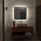 Alasta Spiegel | Osaka Badspiegel 60x60cm mit LED Beleuchtung | LED Farbe Neutralweiß | Design Badezimmerspiegel