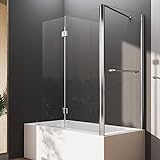HY-RWML Duschwand für Badewannen mit Seitenwand, 100 x 140 x 80 cm Duschwand für Badewannen 2-teilig…