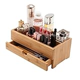 Gobam Bambus Schreibtisch-Organizer aus Holz Kosmetik Aufbewahrungsbox Mini Schreibtisch Make-up Organizer mit Schubladen