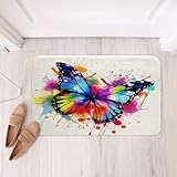 Schmetterling Badematte 50x80cm für Schlafzimmer Regenbogen Schmetterling Drucken Saugfähig rutschfest…