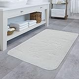 TT Home Design Badematte Rutschfester Badvorleger Badezimmer Teppich Motiv Füße In Weiß, Größe:Ø 80…