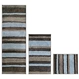 mDesign Striped Microfiber Polyester Spa Rugs for Bathroom Vanity, Tub/Shower - Water Absorbent, Machine…