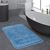 Paco Home Badezimmerteppich Badematte Badteppich Einfarbig rutschfest Waschbar Weich Modern Blau, Grösse:60x100…