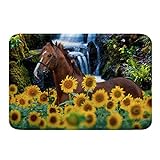 Loussiesd Pferd Badezimmerteppich Galoppierendes Pferd Sonnenblume rutschfeste Badematte 50x80cm Wasserabsorbierend…
