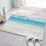 Badezimmerteppiche Fußmatte Ozean Strand Thema Blau Himmel Klar Wasser Flauschig Weich Plüsch Mikrofaser…