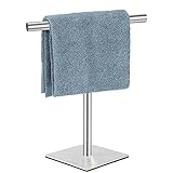 Handtuchhalter Ständer für Badezimmer Waschtisch Arbeitsplatte (Silber gebürsteter quadratischer Sockel)