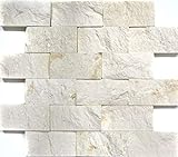 Kalkstein Mosaik Naturstein Splitface Steinwand weiß creme Brick Limestone 3D Optik Fliesenspiegel -…