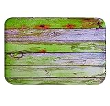 A.Monamour rutschfest Saugfähig Waschbar Badematte Grunge Grün Lila Bemalte Holzbohlen Hintergrund Weich…
