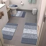Bsmathom Badezimmerteppich-Set, 4-teilig, mit WC-Bezug, Plüsch, zottelig, Mikrofaser, rutschfeste Badteppiche,…