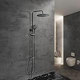 JOHO Regendusche Duschset ohne Armatur, Edelstahl Duschsystem mit Duschstange, Kopfbrause D20cm Schwarz