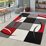 TT Home Wohnzimmer Teppich Moderner Kurzflor 3D Optik Geometrisches Wellen Design, Farbe: Rot 2, Größe:80x150…