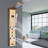Duschpaneel Gebürstetes Gold Edelstahl LED Duscharmatur Regendusche Wasserfall Regenduschkopf Massagedüsen…