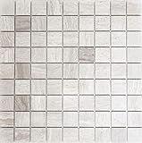 Mosaik Quadrat uni Grau Streifen Marmor Naturstein Küche, Mosaikstein Format: 32x32x8 mm, Bogengröße:…