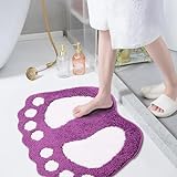 Niedlicher Badteppich für Kinder, rutschfest, wasserabsorbierend, violett, weiß, große Füße, schnell…