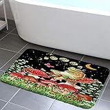 Moon Phas Pilz-Badteppiche für Badezimmer, Frosch, Schmetterling, vertikale Mondsterne, Blattgrün, Pflanze,…