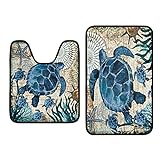Badematten-Set mit Meeresmotiv, 2-teilig, blaue Schildkröte, Mikrofaser, Badezimmerteppich, rutschfest,…
