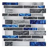 Art3d 10er Fliesenaufkleber selbstklebend für Küche oder Bad,Mosaik Vinyl Fliesen Marmor Blau(30 x 30cm)