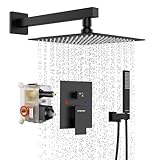 EMBATHER Schwarzes Duschsystem Sets Wasserhahn – 25,4 cm Überkopf-Regenkopf-Dusch-Kombi-Set mit Handbrause…