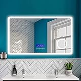 HAPAOSO Badspiegel mit Beleuchtung 120x70cm, Badezimmer LED Spiegel mit Uhr + Bluetooth + Kaltweiß und…