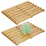 mDesign 2er Set Bambusmatte – rechteckiger Badvorleger aus umweltfreundlichem Bambus – Badzubehör mit…