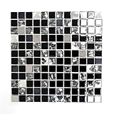Mosaik Fliese selbstklebend Transluzent Edelstahl schwarz Glasmosaik Crystal Stahl schwarz Glas für WAND BAD WC KÜCHE FLIESENSPIEGEL THEKENVERKLEIDUNG BADEWANNENVERKLEIDUNG Mosaikmatte Mosaikplatte