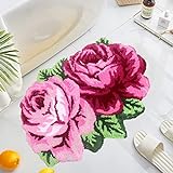 UKELER Rosa Rose Badteppiche für Badezimmer, rutschfest, saugfähig, Küchenteppich, zottelig, weiche…