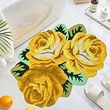 UKELER Gelbe Rose Blumenbereich Teppiche 80 x 60 cm Blumen-Badteppich rutschfest, maschinenwaschbar,…