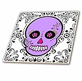 3dRose ct_28868_3 Day of The Dead Skull Dia De Los Muertos Sugar Skull Purple White Black Scroll Design-Ceramic…