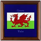 3dRose Flagge, dunkelblauer Hintergrund Wales-Druck in englischer Sprache, gerahmte Fliesen, 15,2 x…