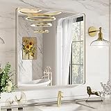 LOAAO 91,4 x 91,4 cm, silberner Badezimmerspiegel, abgerundet, rechteckig, silberner Metallrahmenspiegel,…