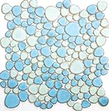 Mosaik Fliese Keramik Kiesel hellblau hellgrün glänzend für BODEN WAND BAD WC DUSCHE KÜCHE FLIESENSPIEGEL…