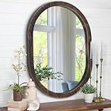 JJUUYOU Ovaler Wandspiegel, Badezimmerspiegel aus Holzrahmen, rustikaler schwarzer Wandmontage, ovaler…