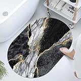 Super saugfähige Kieselgur Badematte aus Stein, schwarz-weißes Marmor-Mosaik mit goldenen Adern, rutschfeste…
