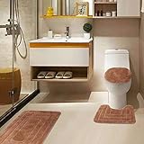 Golden Linens 3-teiliges Badteppich-Set, einfarbig, Muster, geschnitzt, extra weich und saugfähig, Badteppich…