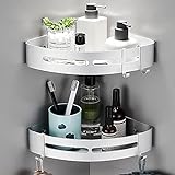 Yeegout Kein Bohrer Badezimmer Eckregale mit abnehmbaren Haken Aluminium kleber Duschkabine Lagerung(Silberne…