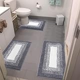 Bsmathom Badezimmerteppich-Sets 3-teilig, rutschfest, zottelig, saugfähig, maschinenwaschbar, Mikrofaser,…