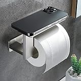 KROCEO Toilettenpapierhalter mit Ablage Papierhalter Ohne Bohren Klopapierhalter Edelstahl Gebürstet Selbstklebend Papier Halterung für Badezimmer Toilette Küche Silber