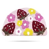 Badematte Badteppich, Niedlich Erdbeere Blume Badeteppich Halbrunde Badezimmermatte mit Weicher Mikrofaser,…