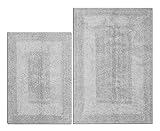 Dickes Badezimmerteppich-Set, 2-teilig, aus 100 % Baumwolle, 21 x 34/17 x 24 cm, hellgrau, wendbar,…