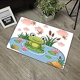Rutschfester Badvorleger,,Blauer Cartoon Der Frosch sitzt auf Blatt im Teich Kinder See Insekten und…