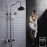 Duscharmatur Duschsystem, Retro European Brass Duschsystem Duschset Verstellbare Regendusche Höhe Schwarz…