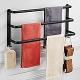 Handtuchhalter 3 Stangen Bad Schwarz Wand Handtuchstange Ohne Bohren mit 2 Haken,Aluminium Handtuchhalter…