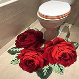 USTIDE Shaggy-Badezimmerteppich, U-förmig, rote Rose, Plüsch, wasserabsorbierend, Akzent-Teppich für…