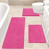 ACCUMTEK Upgrade Extra großes glänzendes rosa Badezimmerteppich-Set, 3-teilig, ultraweich, dick, saugfähig,…