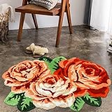 USTIDE Maschinenwaschbare Flächenmatte, Vintage-Blumenmuster, orangefarbene Blumen für Badezimmer, Badewanne,…